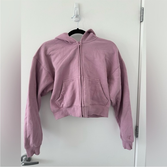 Aritzia TNA Cropped Boyfriend Full Zip Hoodie XS in pink soft orchid - Picture 2 of 5